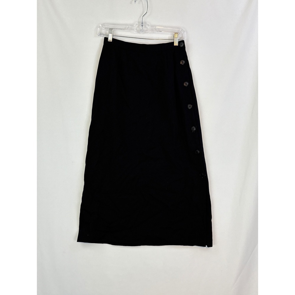 JH Collectibles Wool Skirt Button Side, Midi Black Career Size 10, 25 waist